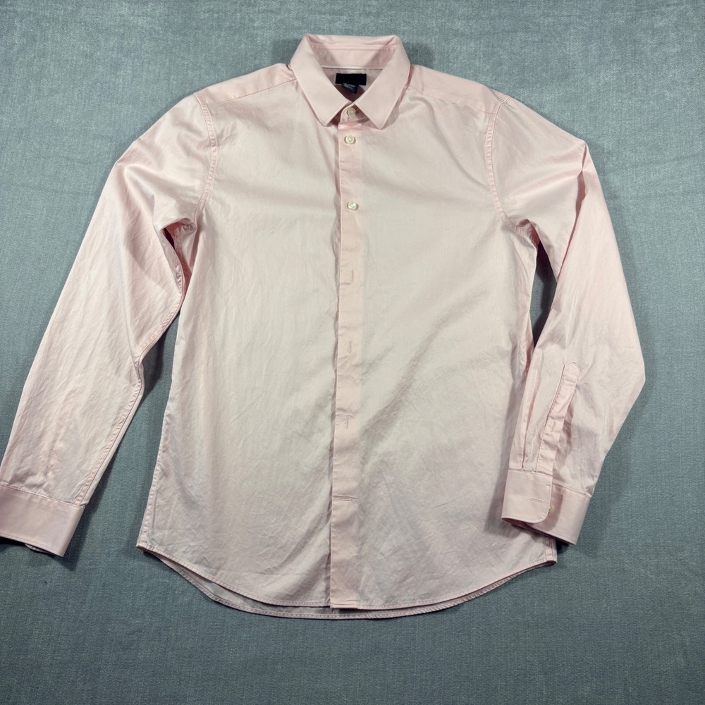 HM Mens Slim Fit Long Sleeve Button Down Shirt Pink Size M 15 3/4 Cotton